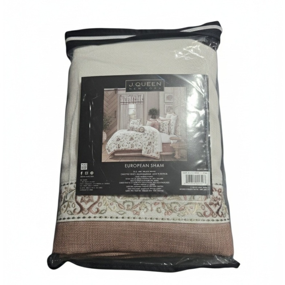 J. Queen New York Santa Rosa European Sham Cream Dusty Rose‎ Floral Embroidered